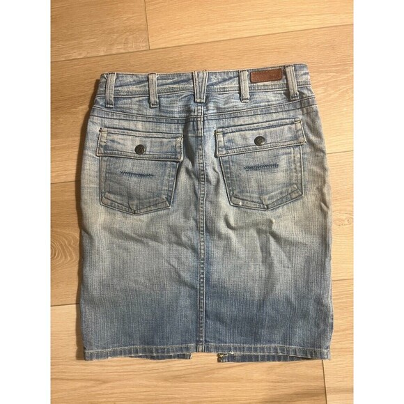 Yanuk Straight Denim Skirt Womens Size 4 Blue Light Wash Front Slit Y2K Casual - Picture 6 of 9